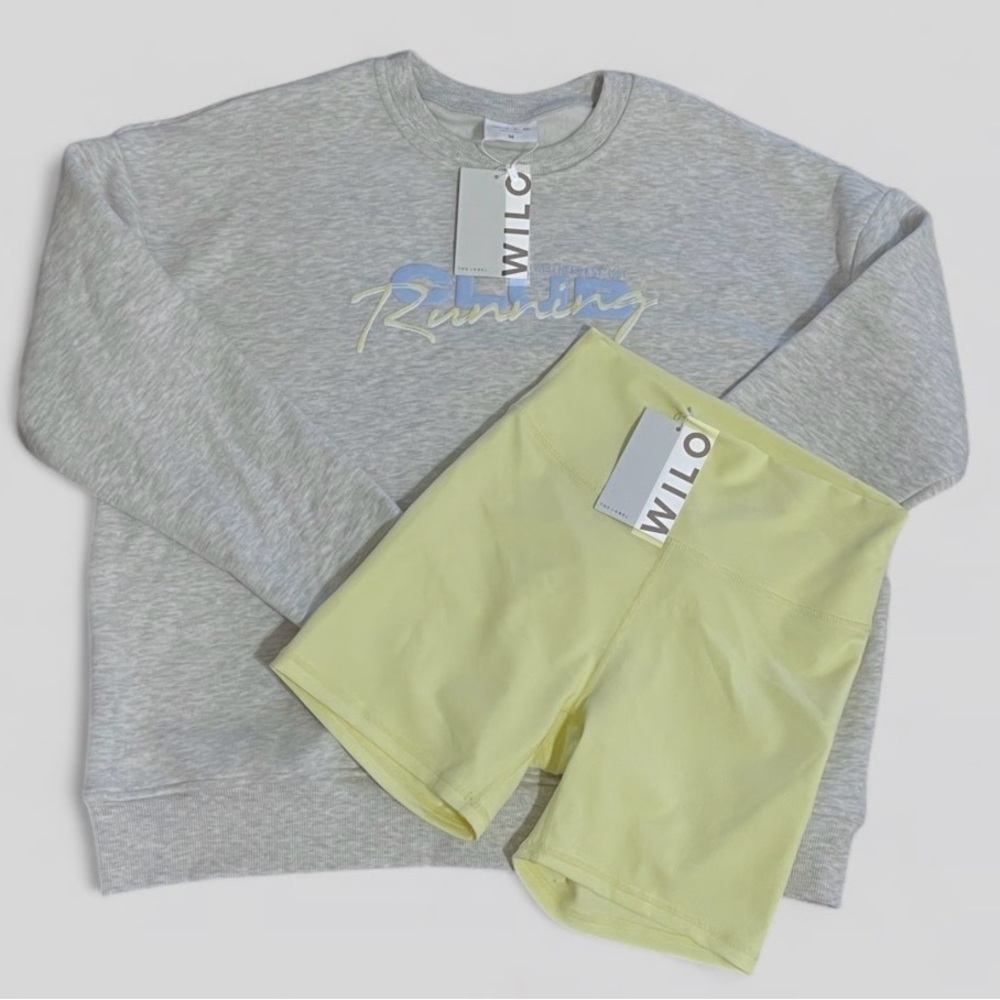 Willo Women's Yellow Bike Shorts And Crew Sweat Set